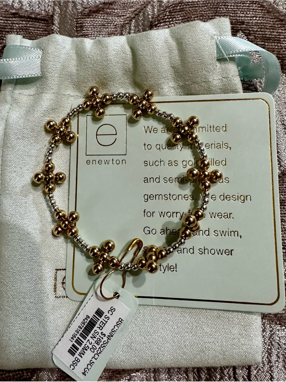 Newton Gold Beaded Cross Bracelet - Gold & Silver